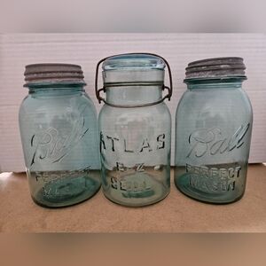 Antique Blue Ball Perfect Mason Jars And Atlas Eazy Seal Jar All 3.  (Bin17